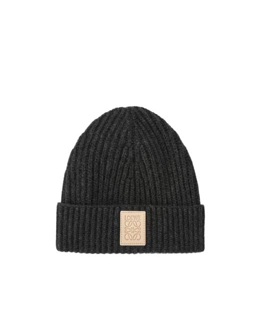 Loewe Black Logo Patch Knitted Beanie