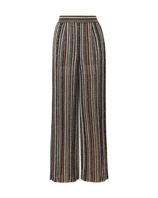 Missoni Brown Sequined Striped Wide-Leg Casual Pants