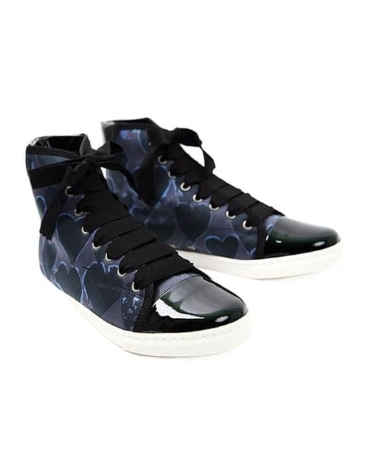 Lanvin Blue Heart Printing High-Top Sneakers