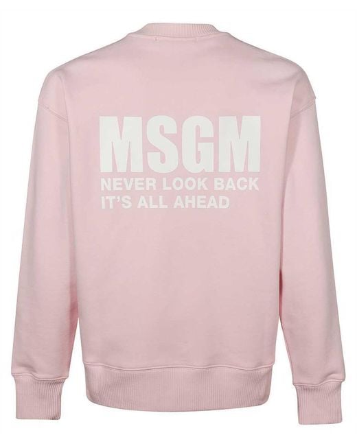 MSGM Pink Logo-Printed Long-Sleeved Crewneck Sweatshirt for men