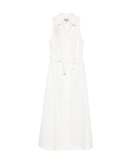 Woolrich White Sleeveless Tie-Waisted Dress