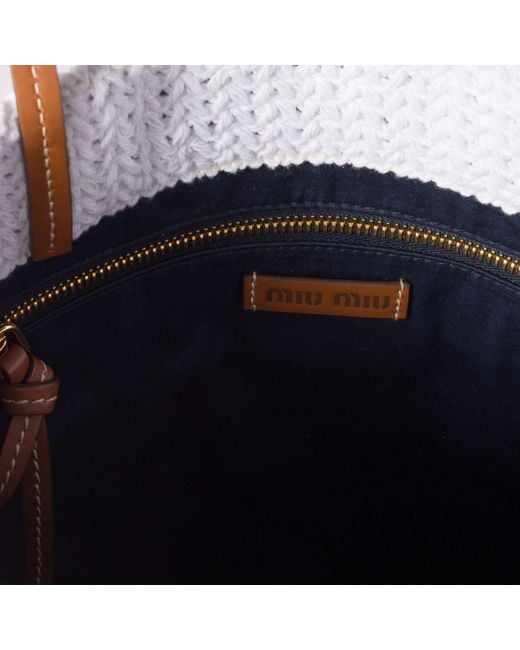 Miu Miu White Raffia-Effect Woven Tote Bag
