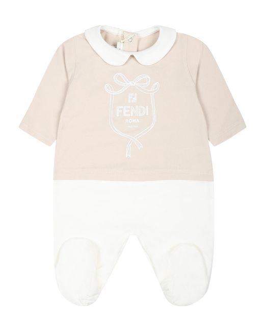 Fendi White Three-Piece Hat Bib And Jumpsuit