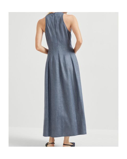 Brunello Cucinelli Blue Crepe Maxi Dress