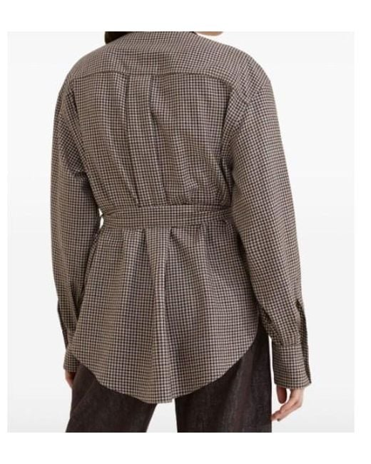 Brunello Cucinelli Gray Long Sleeved Checked Shirt