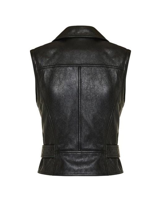 Saint Laurent Black Belted Sleeveless Leather Jacket