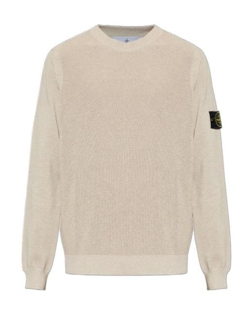 Stone Island White Logo Patch Crewneck Jumper for men