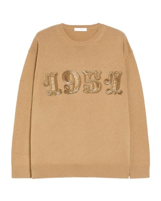 Max Mara Natural Plata Logo Embellished Crewneck Jumper