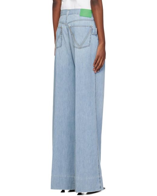 Bottega Veneta Blue Logo Patch Wide Leg Jeans