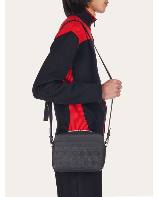 Ferragamo Black Logo Zipper Shoulder Bag for men