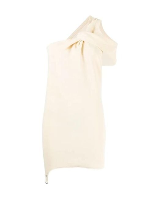 Courreges White One-Shoulder Knotted Minidress