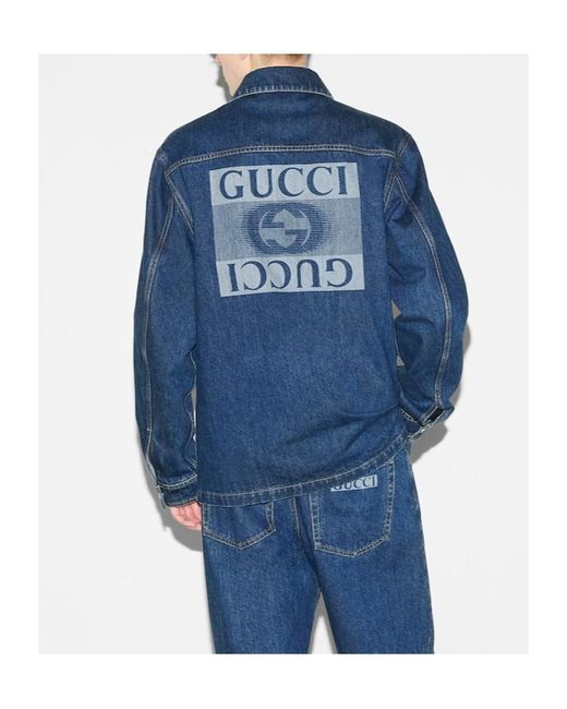 Gucci Blue Collared Button-Up Jacket for men