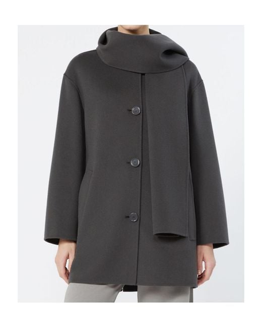 Max Mara Gray Short Wool Coat With Scarf