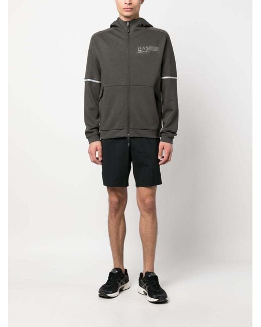 EA7 Gray Logo-Print Zip-Up Hoodie for men