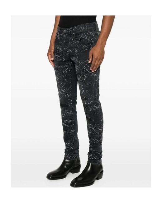 Purple Brand Black Embellished Distressed Denim for men