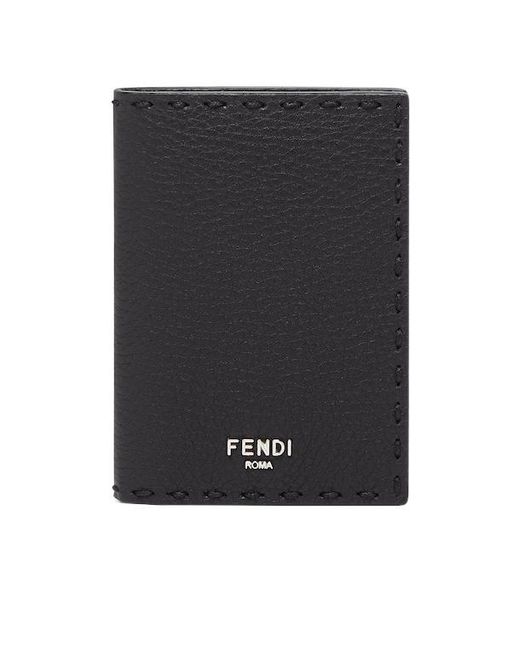 Fendi Black Logo Plaque Bifold Card Holder for men