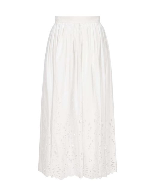 Chloé White Chloé Embroidered Mid-Length Skirt