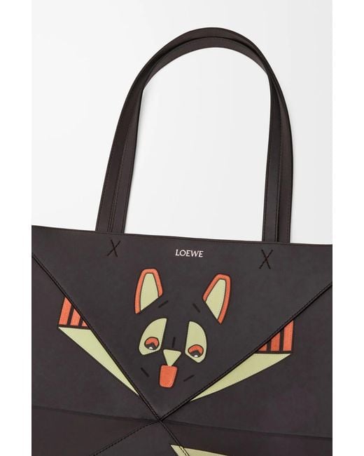 Loewe Black Futurist Cat Medium Puzzle Fold Tote Bag
