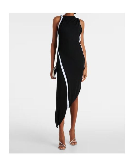Victoria Beckham Black Asymmetric Draped Jersey Midi Dress