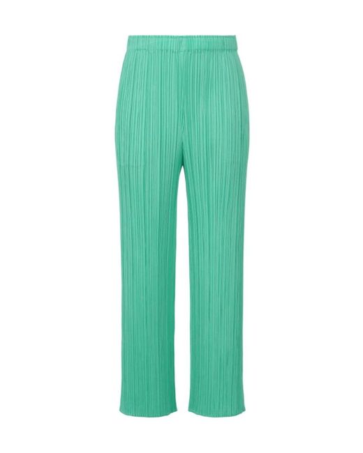 Pleats Please Issey Miyake Green Straight-Leg Pleated Trousers