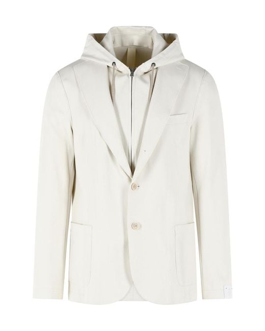Eleventy White Hooded Single-Breasted Blazer for men