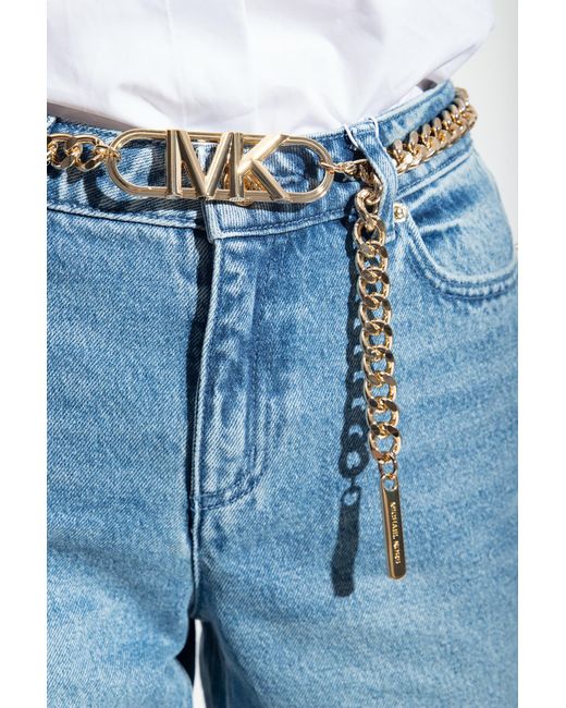 MICHAEL Michael Kors Blue Belted Bootcut High-Rise Jeans