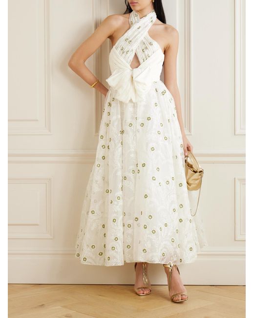 Giambattista Valli White Cutout Chiffon-Trimmed Embroidered Silk-Organza Gown