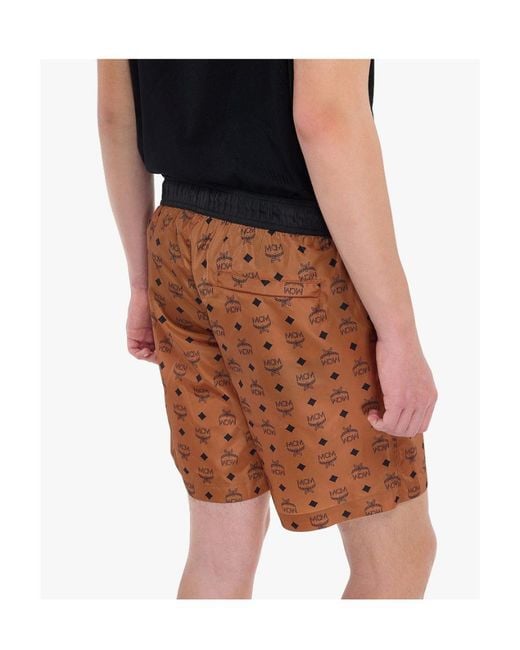 MCM Brown Logo Print Beach Shorts for men
