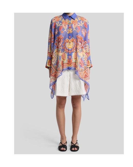 Etro Blue Floral Printed Poncho