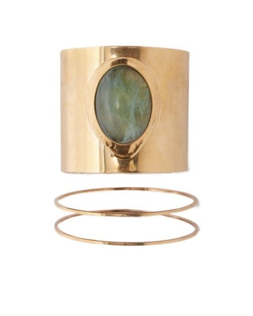 Ermanno Scervino Metallic Rigid Band Bracelet With Semi-Precious Light Hard Stone Cabouchon