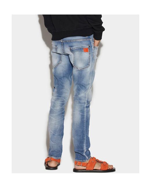 DSquared² Blue Logo Patch Distressed Slim-Fit Jeans for men