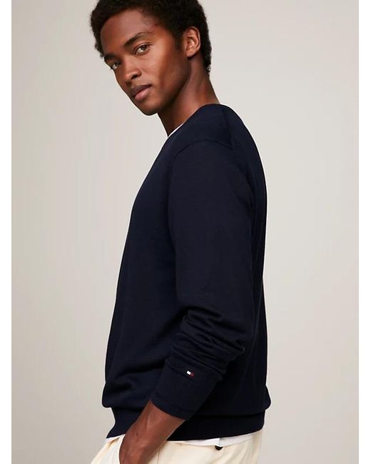 Tommy Hilfiger Blue Flag Embroidery Round Neck Sweater for men
