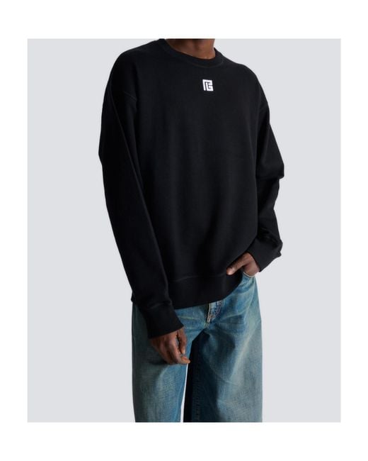 Balmain Blue Cotton Sweatshirt With Pb Embroidery for men