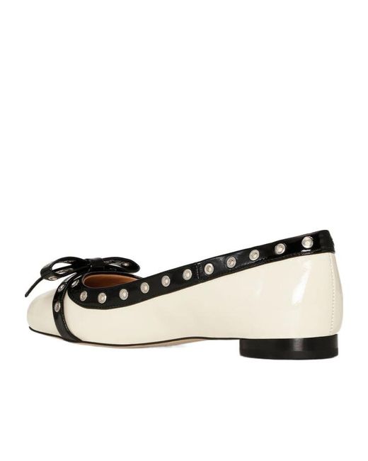Ganni Natural Eyelets Bow Ballerinas