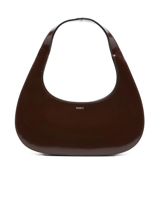 Coperni Brown Slim Swipe Patent-Leather Shoulder Bag