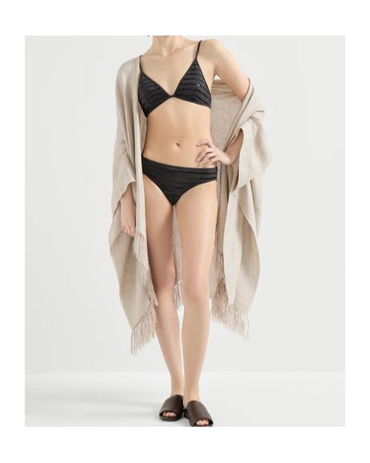 Brunello Cucinelli Black Stripes Monili Bikini Bottoms