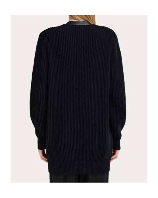 Ferragamo Blue Ferragamo Leather Trim Cardigan