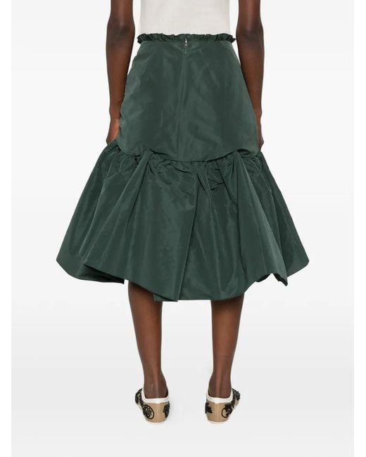 N°21 Green Ruffled-Trim Twisted Midi Skirt