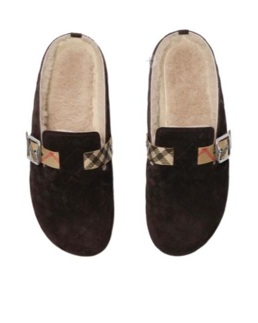 Burberry Brown Check Shearling Urchin Clogs for men