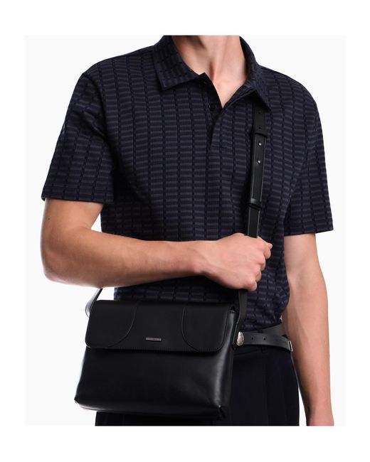 Emporio Armani Black Logo-Plaque Leather Shoulder Bag for men
