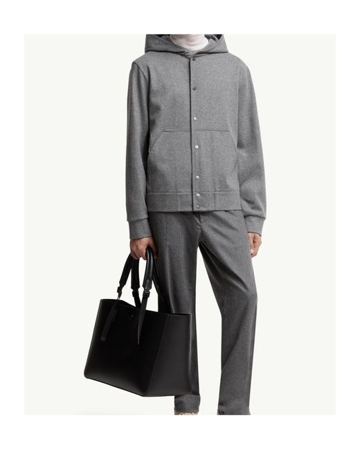 Moncler Gray Logo Patch Button-Up Hoodie for men