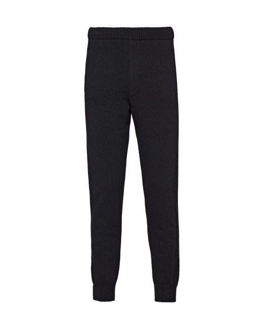 Prada Black Mid-Rise Fine-Knitted Track Pants for men