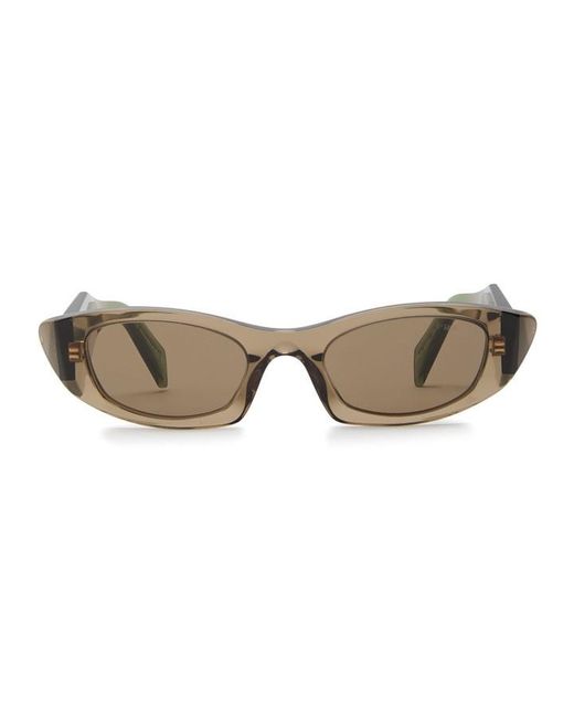 Prada White Narrow Oval-Shaped Frame Sunglasses
