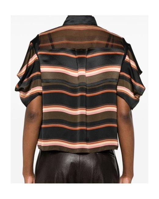 Sacai Black Short Sleeve Striped Polo Shirt
