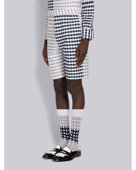 Thom Browne Blue Gingham Check Tailored Shorts for men