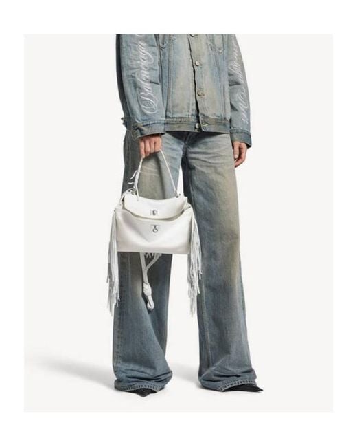 Balenciaga White Rodeo Fringe Detailed Small Handbag