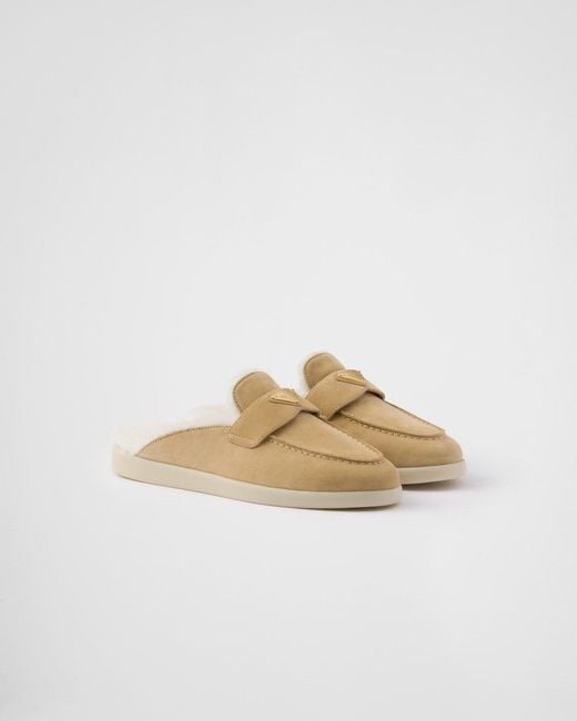 Prada Multicolor Triangle-Logo Round-Toe Mules