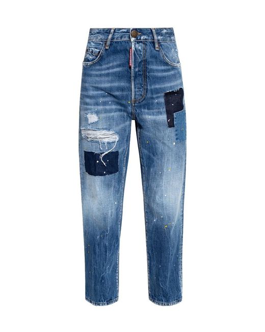 DSquared² Blue Boston Straight-Leg Distressed Jeans