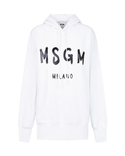 MSGM White Logo Printed Drawstring Hoodie