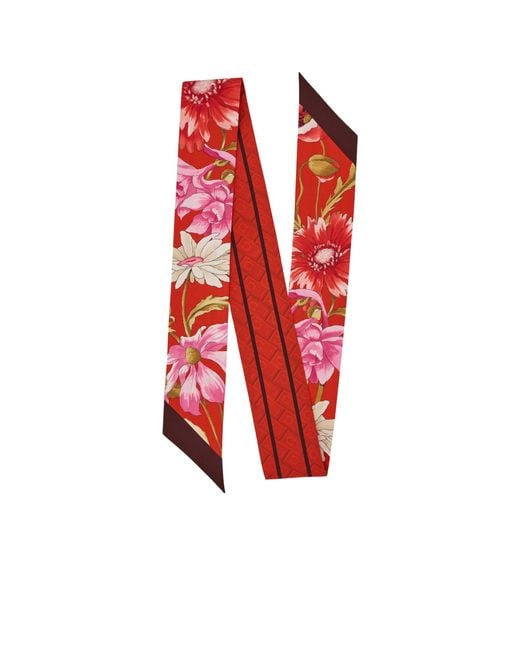 Ferragamo Red Floral Print Scarf